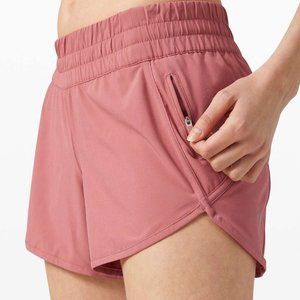 Lululemon Tracker Low-Rise Lined Short 4" in Cherry Tint